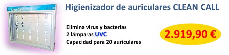 Armario higienizador de auriculares CLEANCALL elimina virus y bacterias de los auriculares con 2 lámparas UVC